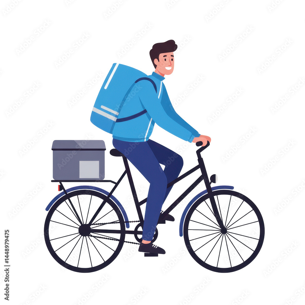 Smiling delivery person on bike vector illustration Smiling delivery person on bike vector illustration