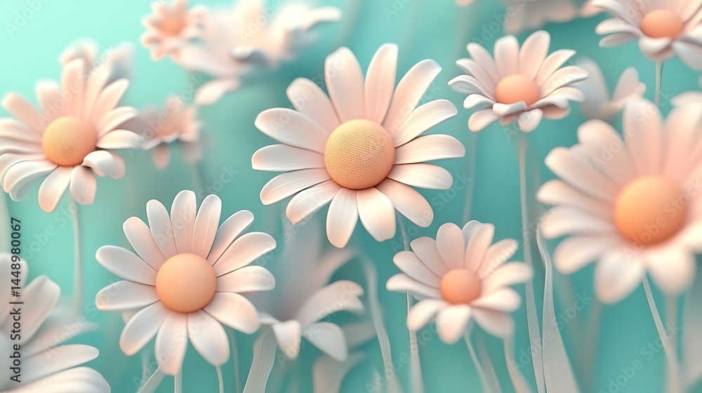 Playful daisy flowers in 3D rubber style with soft pastel colors against a neutral background generative ai Playful daisy flowers in 3D rubber style with soft pastel colors against a neutral background generative ai