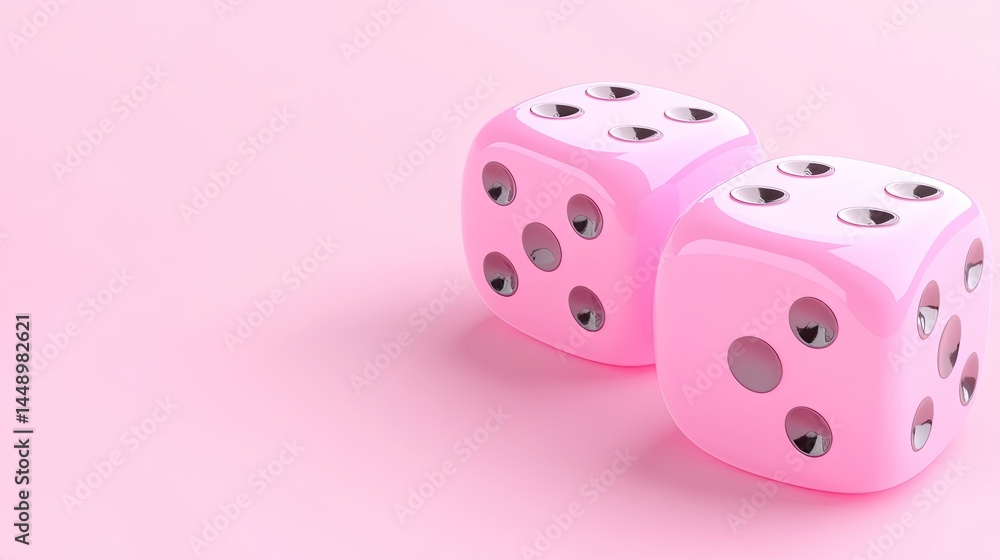 Pair of vibrant pink dice on a pastel background. Pair of vibrant pink dice on a pastel background.