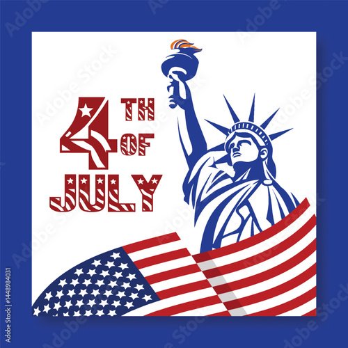 4th of July United States Independence Day celebration promotion advertising social media post banner, ad, background, square flyer or poster. Independence day USA festive decoration USA flag