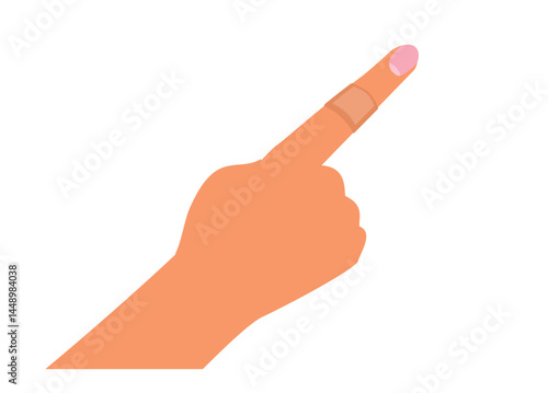 Finger wrapped by antiseptic plaster. Simple flat illustration.
