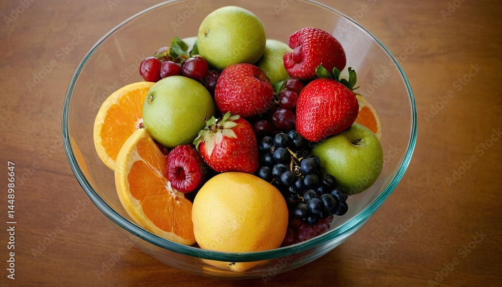 Still Life of Colorful Fresh Fruit in Glass Bowl. 2 Still Life of Colorful Fresh Fruit in Glass Bowl. 2