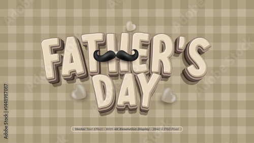 Father's day 3d text effect with moustache and heart decoration
