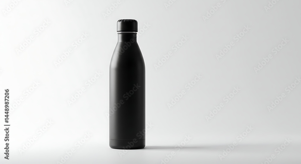 Modern reusable water bottle in matte finish, standing upright on a white background, eco-friendly concept Modern reusable water bottle in matte finish, standing upright on a white background, eco-friendly concept