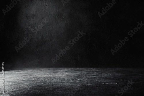 Monochrome textured floor and wall composition in a darkened environment