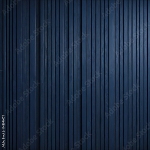 Navy blue vertical wooden slat wall, matte modern finish, soft lighting, clean lines, minimal architectural background