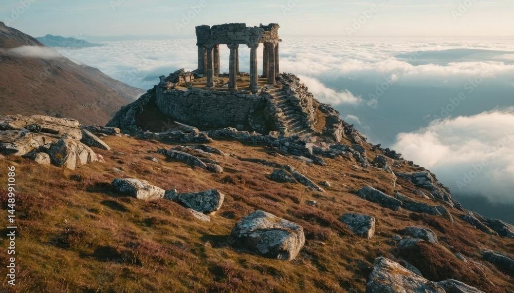 Fototapeta premium Stone Ruins on a Mountaintop Above Clouds. 5