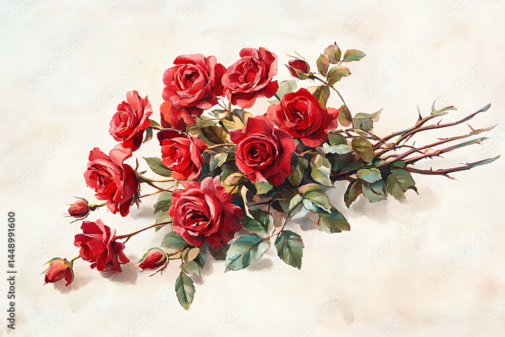 Fototapeta premium Bouquet of red roses isolated on a white background, a Valentine's Day theme.