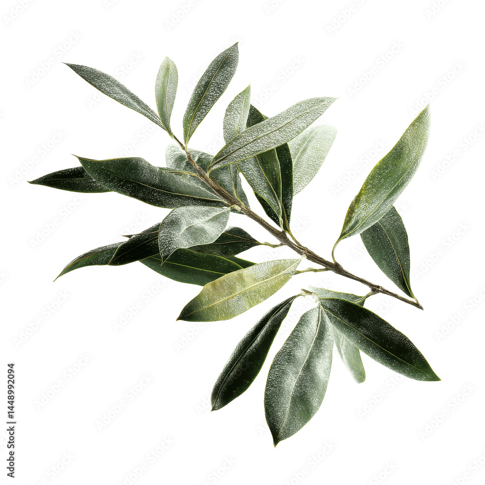 Obraz premium Powdered Olive Branch with Lush Green Leaves