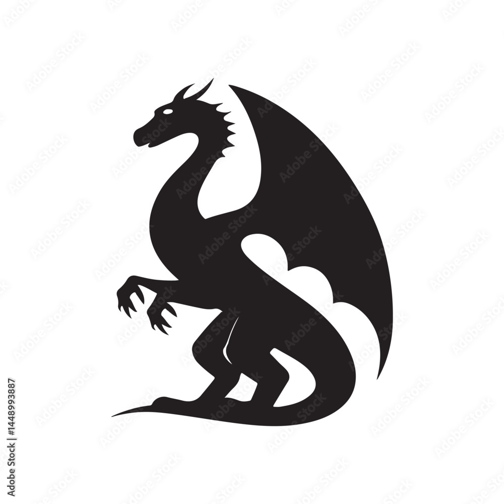 Fototapeta premium Dragon silhouette vector illustration for fantasy art and mythical creature designs and tattoo ideas