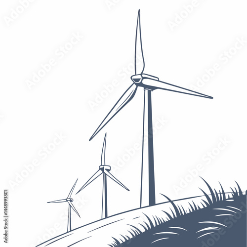 Wind Turbines On Hillside Generating Renewable Energy Illustration Graphic