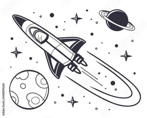 Rocket Ship Exploring The Galaxy In Vector Illustration Format