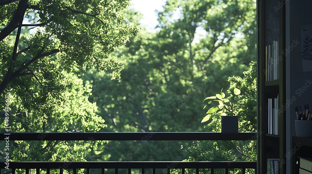 Balcony view of green trees Balcony view of green trees
