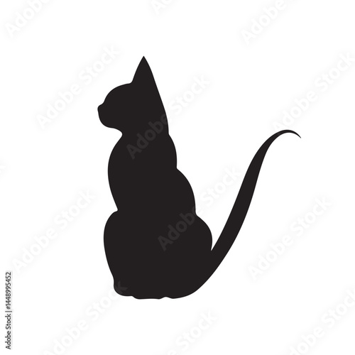 Black cat silhouette vector illustration pet animal feline domestic mammal design graphic art outline drawing