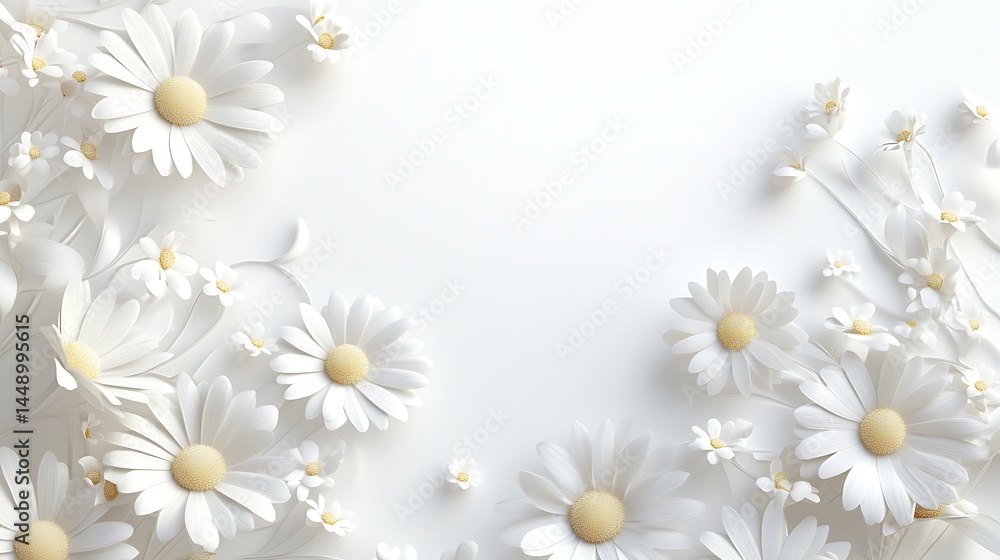 Obraz premium A group of daisies arranged neatly on a white background with space to insert text generative ai