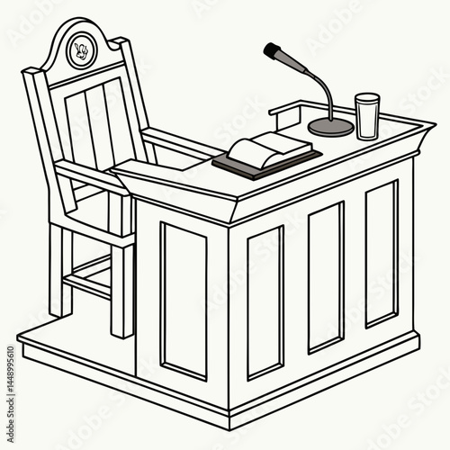 Judges Chair And Bench Outline Vector Illustration For Courtroom Or Legal Design