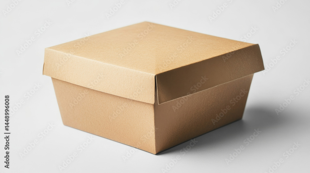 A brown cardboard packaging box with tape, isolated on a white background for product or shipping mockups A brown cardboard packaging box with tape, isolated on a white background for product or shipping mockups