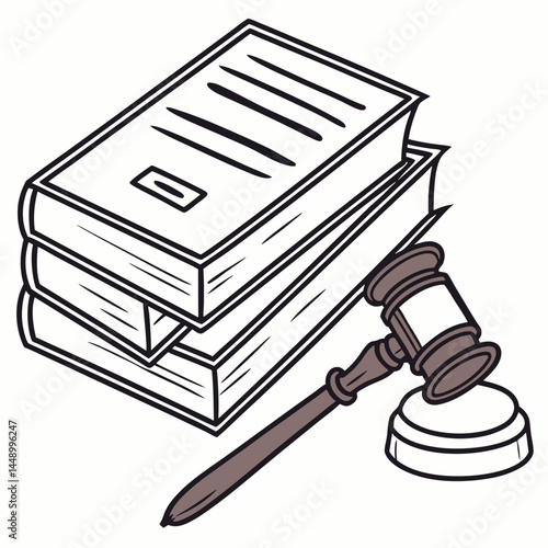 Law Books With Gavel For Legal Justice Outline Vector Illustration