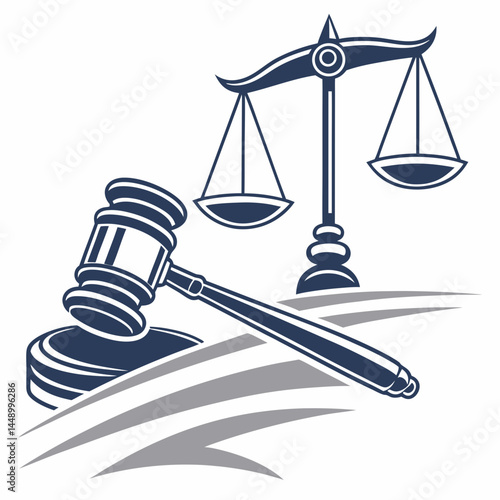Vector Illustration Of Justice Scales And Gavel Symbolizing Legal System