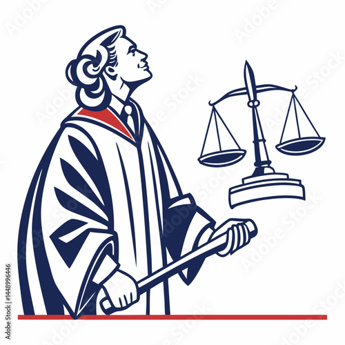 Judge With Gavel And Scales Of Justice In Vector Illustration