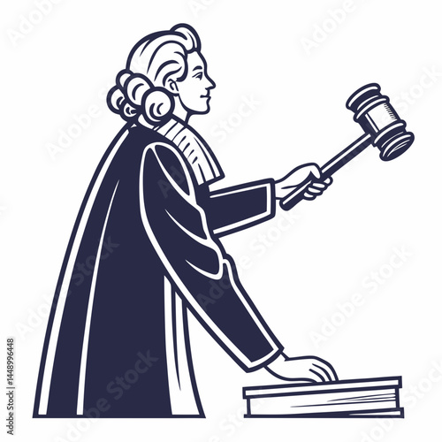 Judge With Gavel Making Judgement In Court Illustration Drawing Silhouette