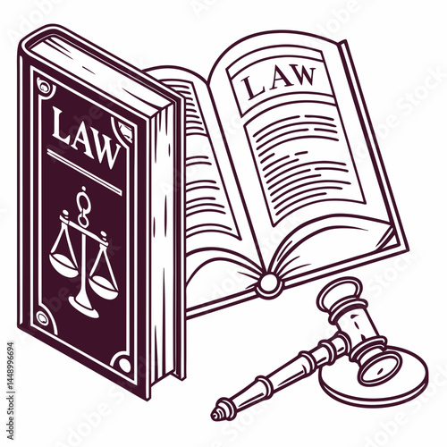Law Books Scales Of Justice And Gavel Concept Of Jurisprudence Outline
