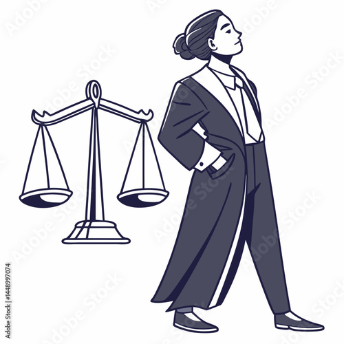 Female Judge With Scales Of Justice Minimalist Vector Illustration Design