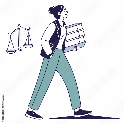 Lawyer Woman Holding Books In Court Legal Justice System Illustration