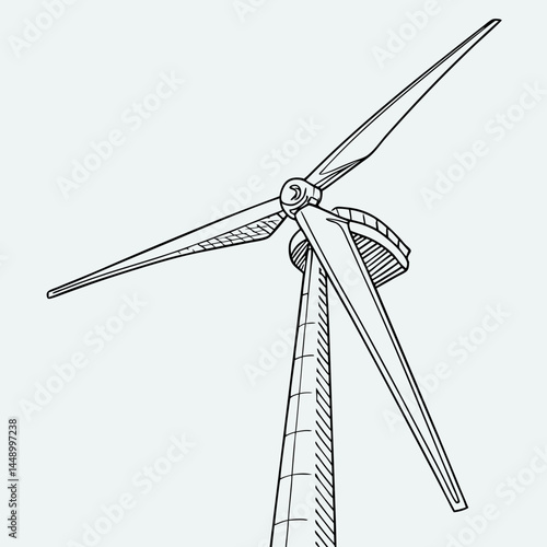 Wind Turbine Black And White Vector Illustration Of Sustainable Energy