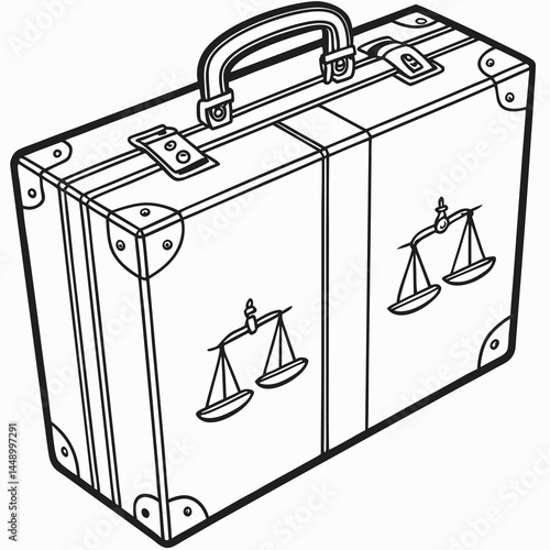 Lawsuit Briefcase Outline With Justice Scales Symbol For Legal Profession Vector