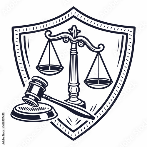 Scales Of Justice And Gavel Illustration Vector Art Concept Legal System
