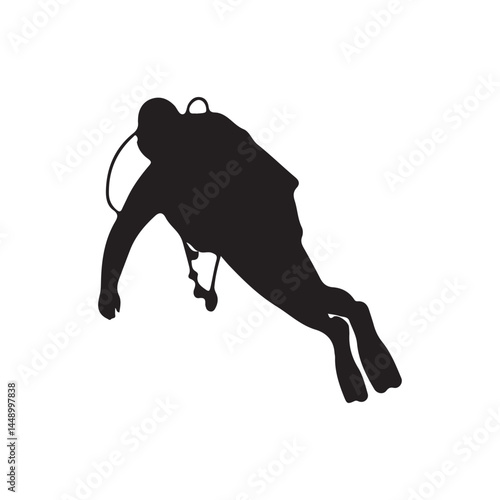 Scuba diver silhouette vector art for underwater adventure and diving sport equipment and ocean activity