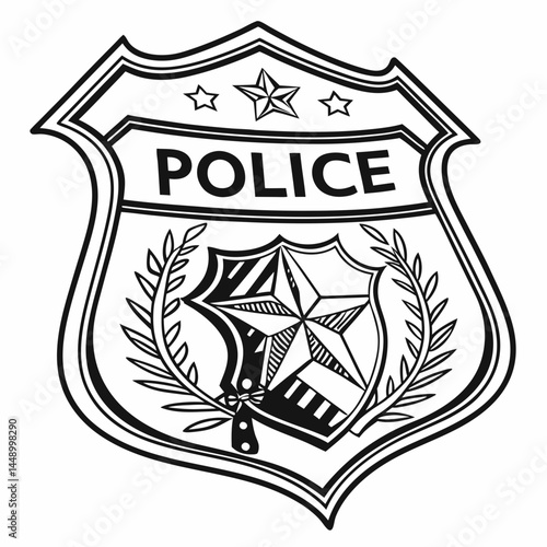 Graphic Police Badge With Stars And Laurel Wreath Illustration Vector