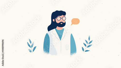 Vector illustration of a gastroenterologist leading a webinar on the latest advancements in digestive health, with a virtual audience., Cartoon illustration of a doctor or scientist speaking.