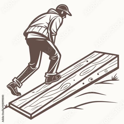 Logger Climbing Steps Vector Illustration Wood Texture Detailed Design Isolated