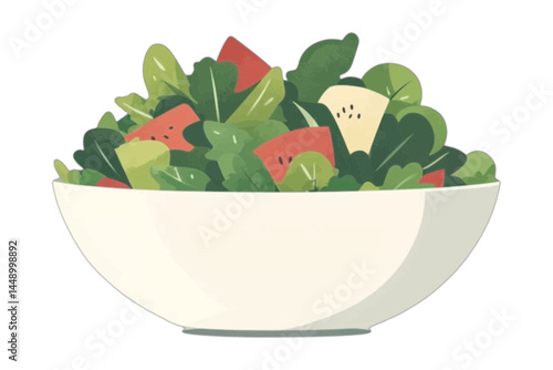 Fresh Salad Bowl Illustration, Healthy and delicious salad in a bowl.