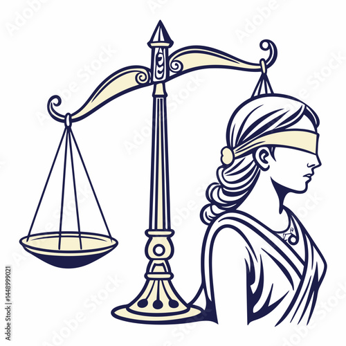 Blind Justice Illustration Lady Justice Scale Of Justice Law And Judgement Graphic