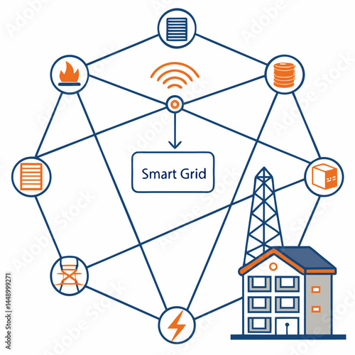 Smart Grid Energy Distribution With Integrated Technologies And Resources Illustration