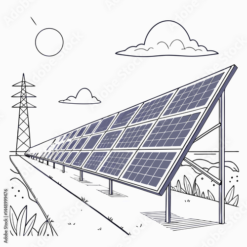 Solar Panel Field Illustration Clean Energy Renewable Resources Future Technology