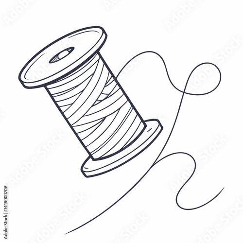 Hand Drawn Illustration Of A Thread Spool With Thread On White