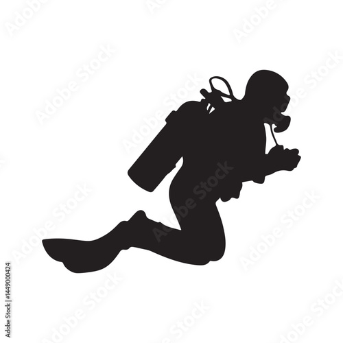 Scuba diver silhouette vector graphic underwater diving ocean activity scuba diving gear black and white design