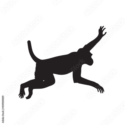Monkey silhouette vector illustration: primate animal, wildlife, jungle, ape, mammal, zoo, graphic design