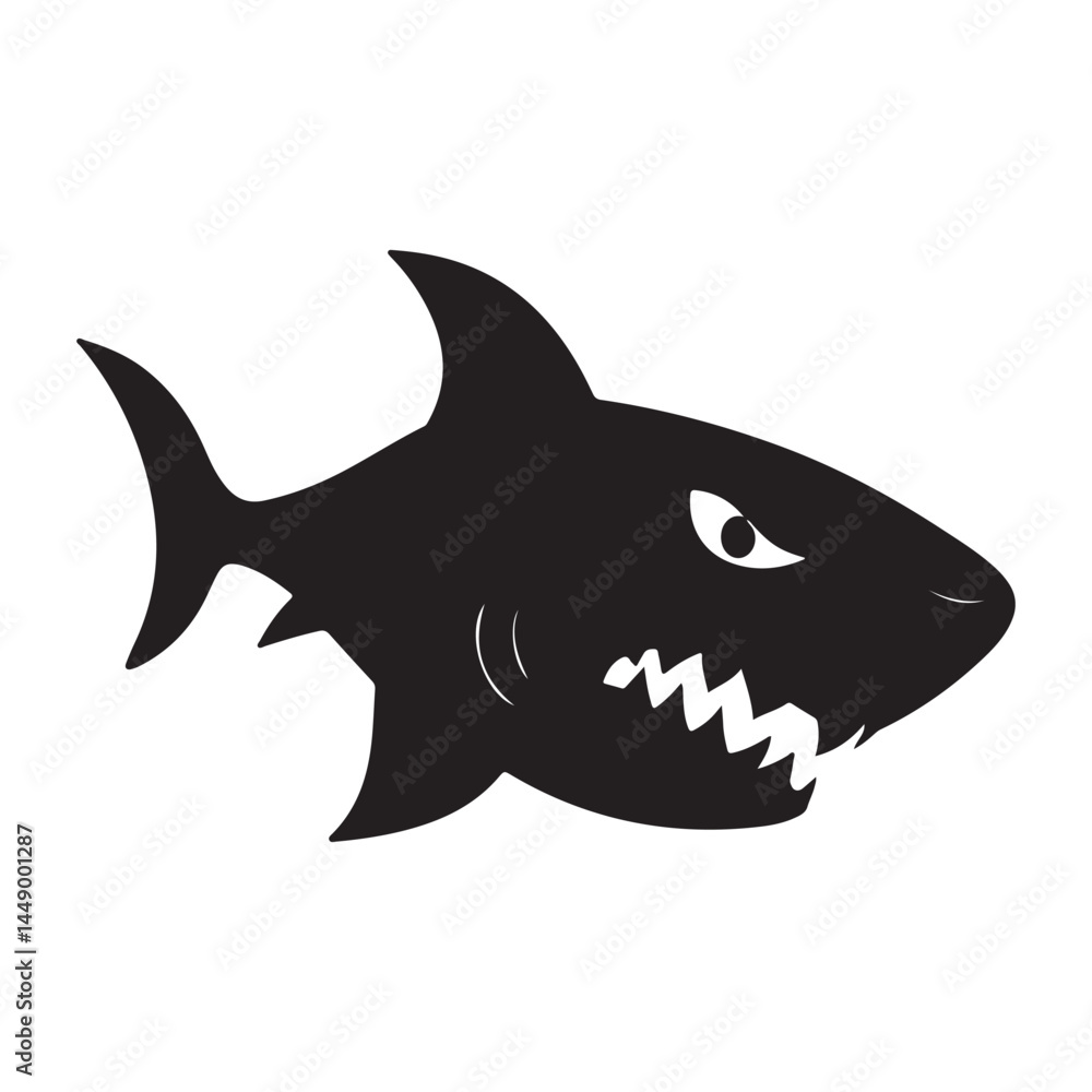 Fototapeta premium Shark silhouette vector illustration predatory sea animal with sharp teeth ocean wildlife graphic design