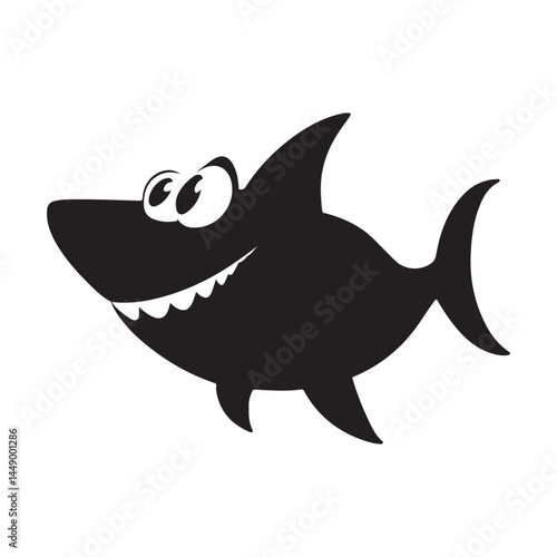 Cartoon shark vector illustration cute shark character design ocean animal sea creature black and white drawing silhouette