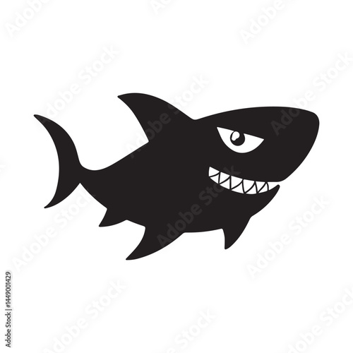 Cartoon shark silhouette vector graphic, ocean predator illustration, sea animal clip art, marine life icon