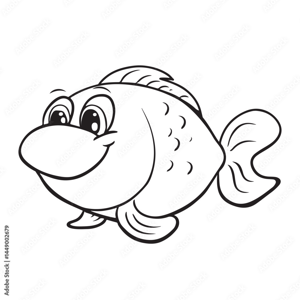 Fototapeta premium Cute cartoon fish coloring page for kids and toddlers black and white line art illustration vector silhouette