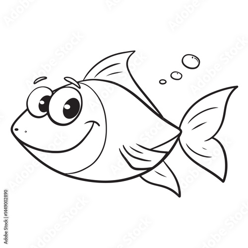 Cartoon fish outline drawing for kids coloring page aquatic animal illustration vector image black and white silhouette
