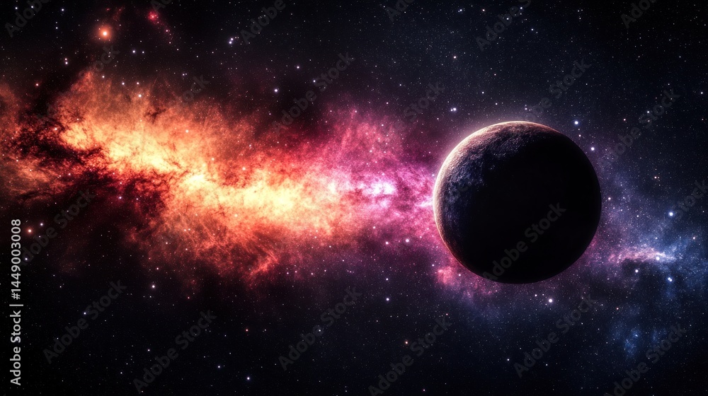 Fototapeta premium a celestial canvas showcasing a lone planet against a vibrant, s