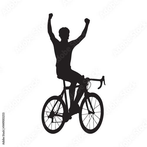 Silhouette of cyclist celebrating victory on road bike cycling race winning champion sports achievement