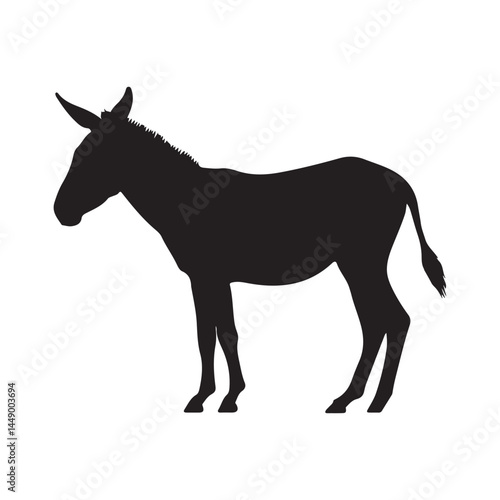 Black donkey silhouette vector illustration animal farm livestock mammal equine mule burro ass drawing image